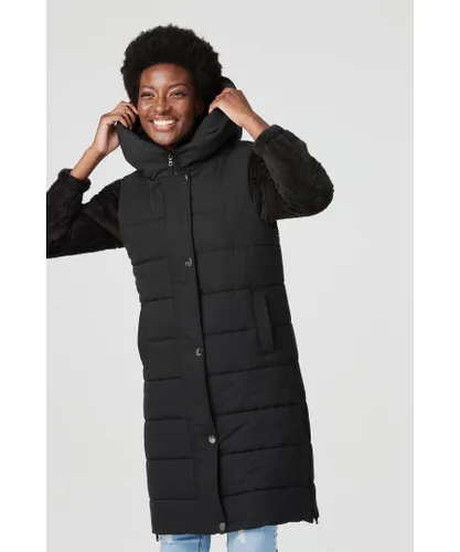 Izabel London Womens Longline Quilted Hooded Gilet Vest - Black