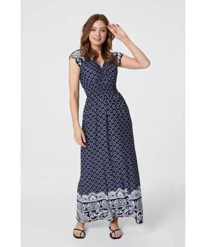 Izabel London Womens Paisley Print Cap Sleeve Maxi Dress - Blue