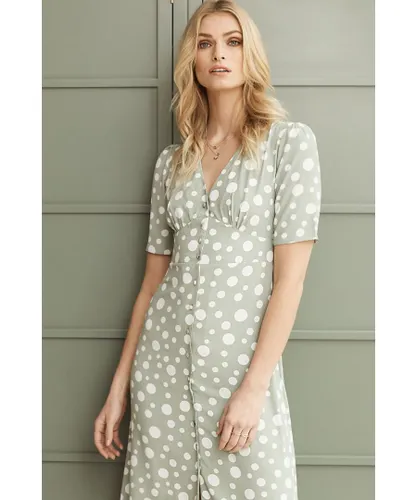 Izabel London Womens Polka Dot Print Tea Dress - Green