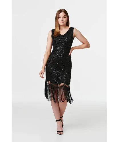Izabel London Womens Sequin Embellished Slip Dress - Black
