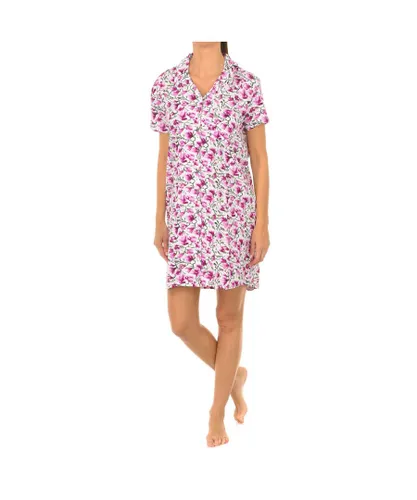 J and J Brothers Womenss Short Sleeve Nightgown with Lapel Neck JJBVH0410 - Multicolour Viscose