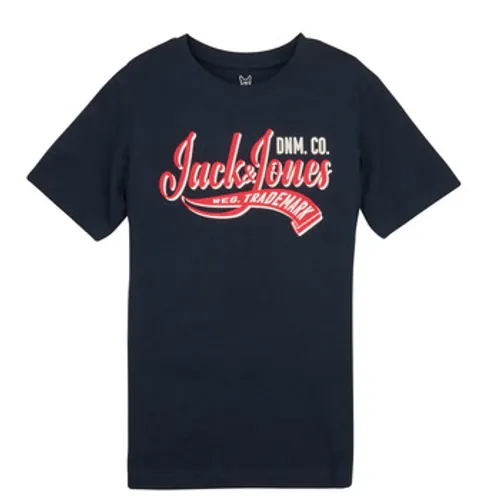Jack & Jones  JJELOGO TEE SS NECK 2 COL JNR  boys's Children's T shirt in Marine