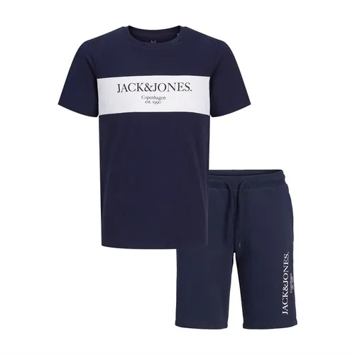 JACK AND JONES Boys Chester T-Shirt And Shorts Set Navy Blazer/White