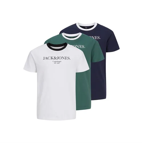 JACK AND JONES Boys Chester Three Pack T-Shirts Trekking Green/White/Navy Blazer