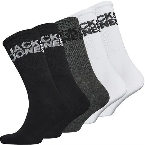 JACK AND JONES Boys Five Pack Logo Basic Tennis Socks White/Light Grey Marl/Black/Black