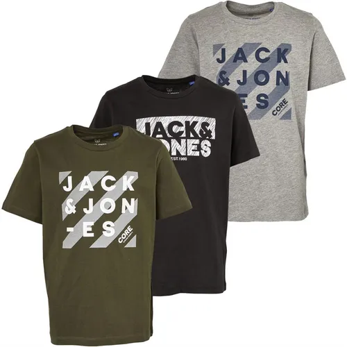 JACK AND JONES Boys Hero Three Pack T-Shirts Black/Forest Night/Light Grey Melange