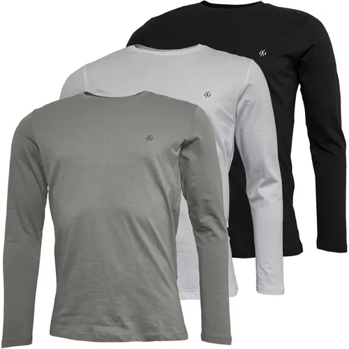 JACK AND JONES Mens Archie Three Pack Long Sleeve Tops White/Tap Shoe/Alloy