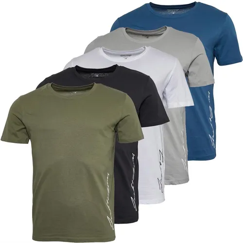 JACK AND JONES Mens Jax Side Five Pack T-Shirts Tap Shoe/Ensign Blue/White/Ally/Dusty Olive