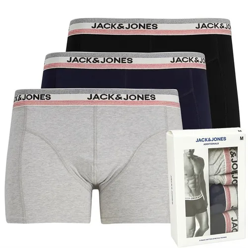 JACK AND JONES Mens Lounge Strib Three Pack Trunks Black/Navy/Grey
