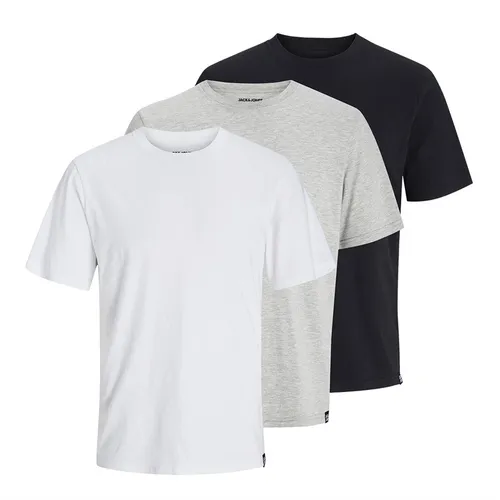 JACK AND JONES Mens Solid Three Pack T-Shirts White/Light Grey Marl/Black