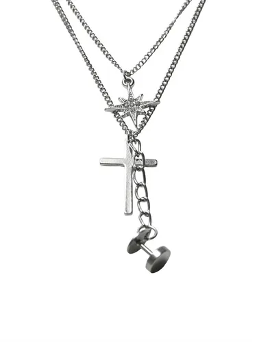 JACK AND JONES Mens Two Layer Stain Necklace Silver