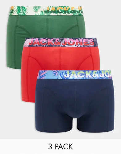Jack & Jones 3 pack trunks in bright & floral waistbands-Multi