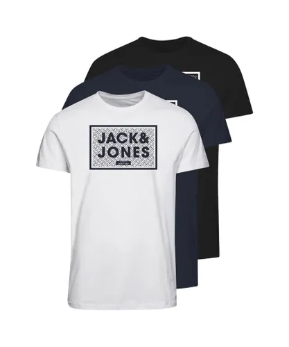 Jack & Jones Boys 3 Pack T-Shirt Crew Neck Short Sleeve - White/Blue