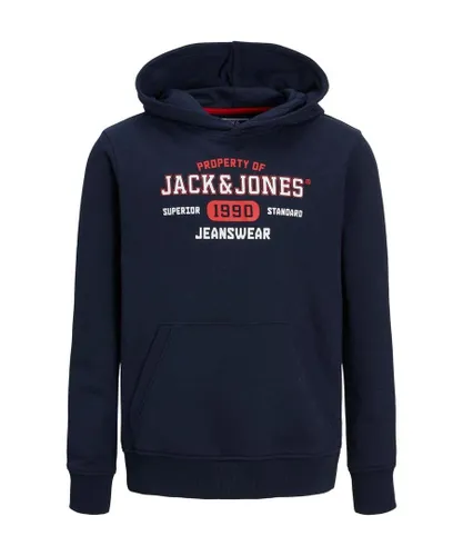 Jack & Jones Boys Hoodies Pullover Sweat Logo Design - Navy