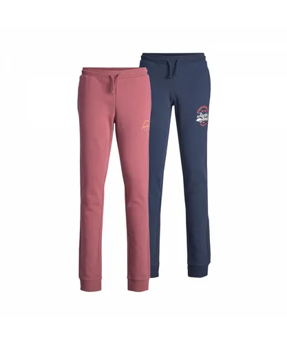 Jack & Jones Boys Junior Logo Sweat Pants In 2Pk - Pink/Blue Cotton