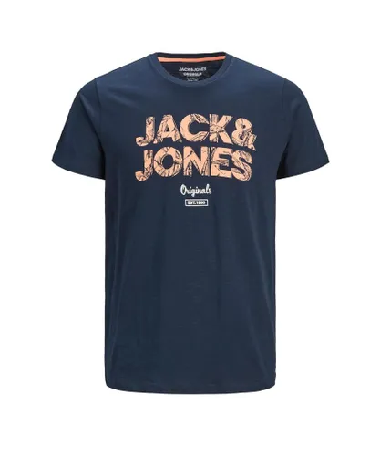 Jack & Jones JACK&JONES Mens casual cotton t-shirt crew neck, short sleeves - Navy