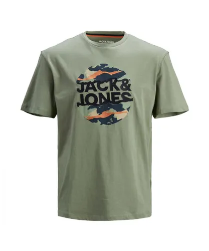 Jack & Jones JACK&JONES Mens casual cotton t-shirt crew neck short sleeves - Olive