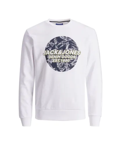 Jack & Jones JACK&JONES Mens Logo printed pullover sweatshirt - White Cotton