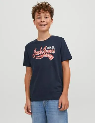 Jack & Jones Junior Boys Organic Cotton T-Shirt (8-16 Yrs) - 10y - Navy, Navy,White Mix