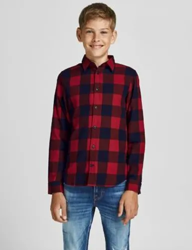Jack & Jones Junior Boys Pure Cotton Checked Shirt (8-16 Yrs) - 8y - Red Mix, Red Mix