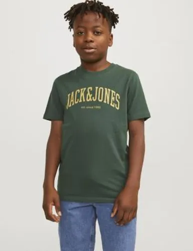 Jack & Jones Junior Boys Pure Cotton Slogan T-Shirt (8-16 Yrs) - 10y - Dark Green, Dark Green,Light Grey