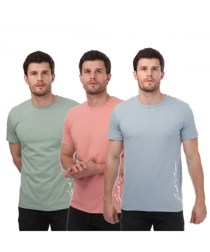 Jack & Jones Mens 3 Pack Crew T-Shirts in Multi colour - Multicolour Cotton