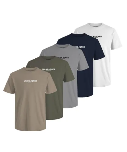 Jack & Jones Mens 5 Pack Short Sleeve T-Shirt - Beige