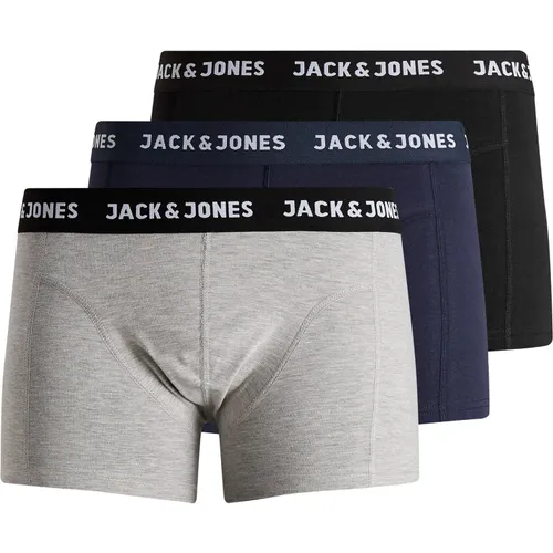 JACK & JONES Mens Anthony 3 Pack Boxer Trunk Grey/Navy/Black