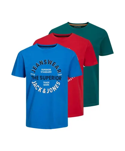 Jack & Jones Mens Casual T-Shirts O-Neck Short Sleeve 3 Multi Pack - Multicolour Cotton