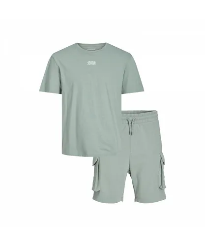 Jack & Jones Mens Classic Tee & Shorts Activewear Set - Grey Cotton
