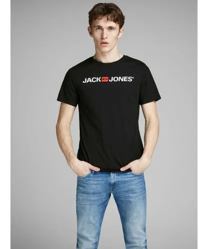 Jack & Jones Mens Designer Crew Neck T-shirts Short Sleeve - Black