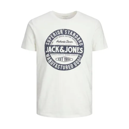 JACK & JONES Mens Jeans T-Shirt Short Sleeve Cloud Dancer
