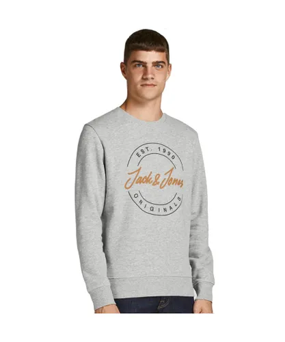 Jack & Jones Mens Jorjerry Crew Neck Sweatshirt - Grey Cotton