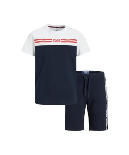 Jack & Jones Mens Junior Logo Tee & Shorts 2Pk Set - White Cotton