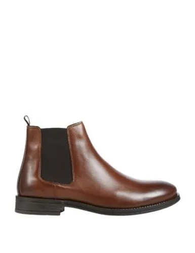 Jack & Jones Mens Leather Chelsea Boots - 7 - Brown, Brown,Black