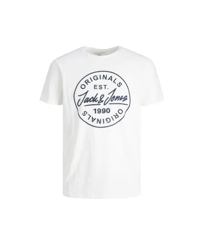 Jack & Jones Mens Logo Casual Neck Short Sleeve T-Shirt - White Cotton