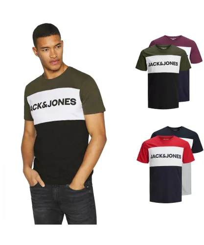 Jack & Jones Mens Logo Short Sleeve T-Shirt Multipack in Red/Navy, 2-Pack Cotton
