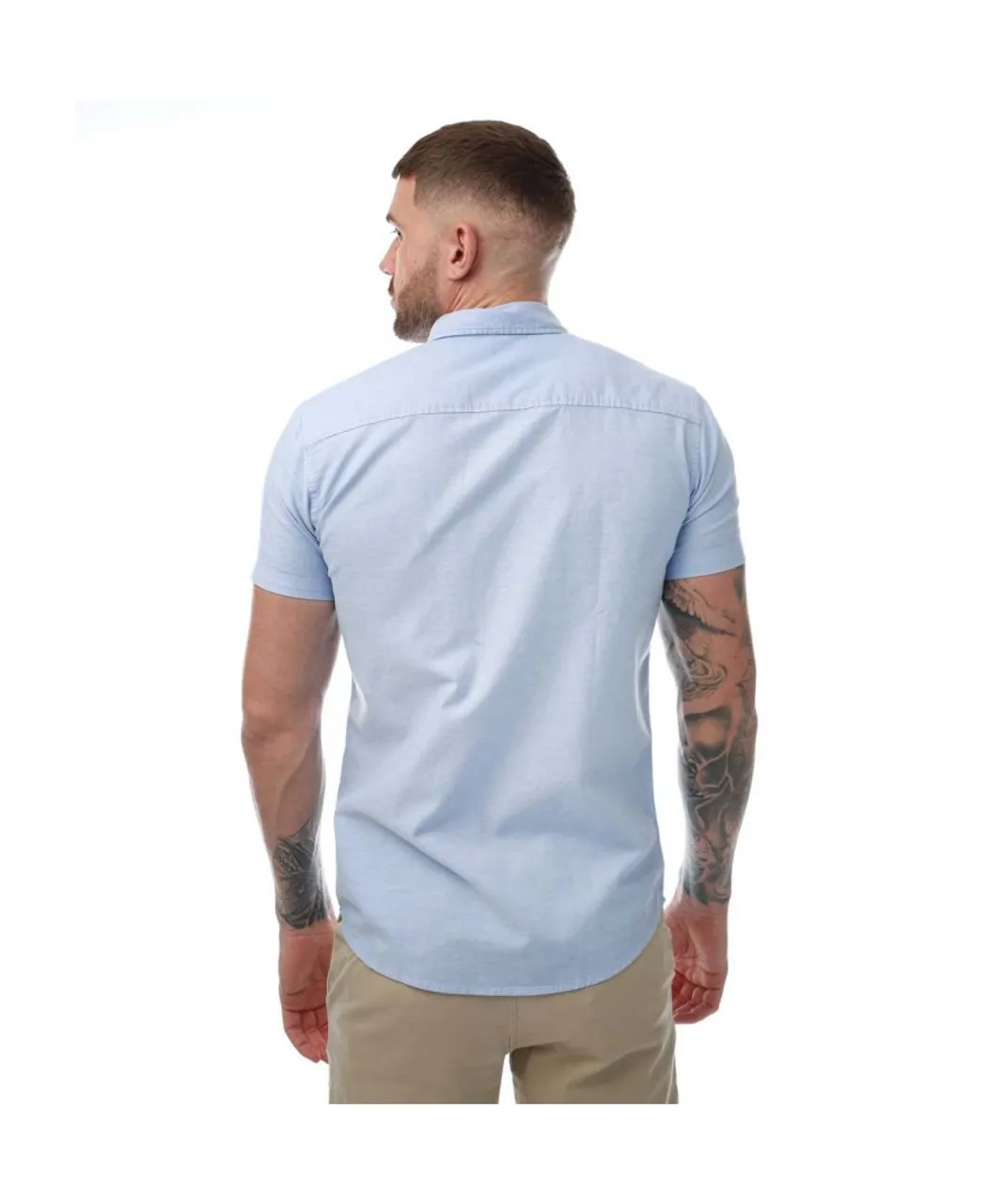 Jack & Jones Mens Oxford Short Sleeve Shirt in Blue Cotton