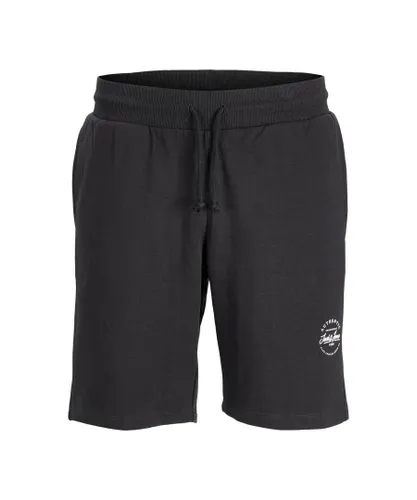 Jack & Jones Mens Regular Fit Casual Sweat Short with Logo - Black Cotton