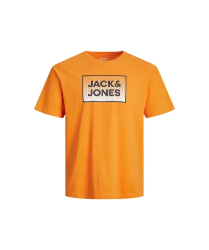 Jack & Jones Mens Round Neck T Shirt Short Sleeve - Orange