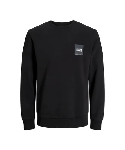 Jack & Jones Mens Sweatshirt Crew Neck & Long Sleeve Pullover for Men - Black Cotton