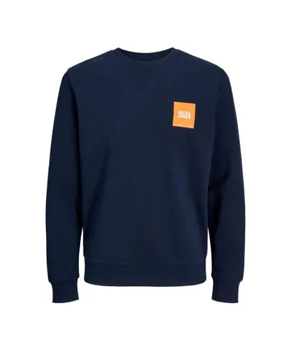 Jack & Jones Mens Sweatshirt Crew Neck & Long Sleeve T-shirt for Men - Navy Cotton