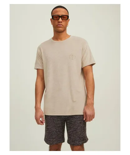 Jack & Jones Mens T-Shirts Short Sleeve Designer Crew Neck - Beige