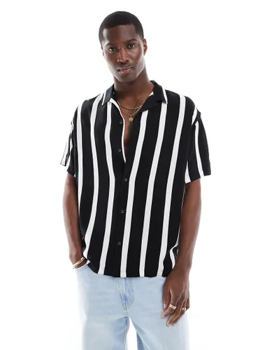 Jack & Jones revere collar shirt with vertical stripe in black