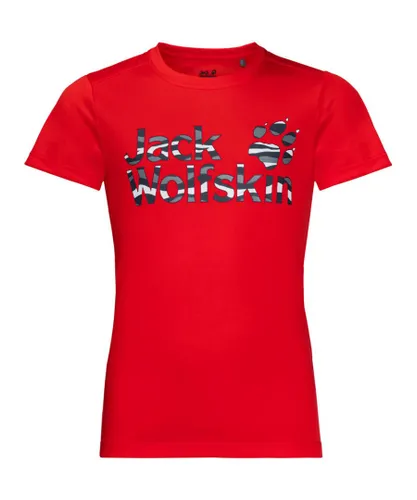 Jack Wolfskin Boys & Girls Jungle Breathable UV Protective T-Shirt - Red Polyester/Polyamide