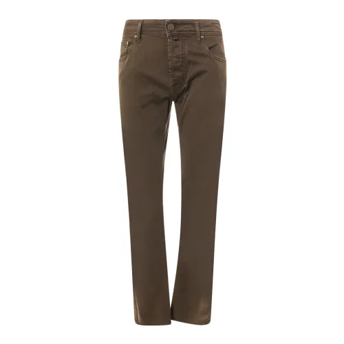 Jacob Cohën , Brown Cotton Trousers with Button Closure ,Brown male, Sizes: