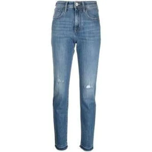 Jacob Cohën , Distressed Straight-Leg Jeans with Whiskering ,Blue female, Sizes:
