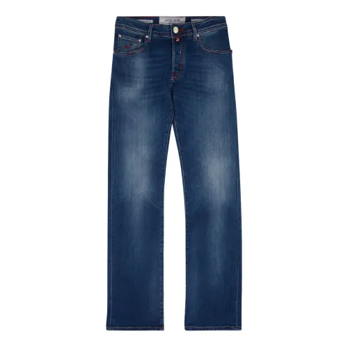 Jacob Cohën , Luxury Indigo Stitch Straight Jeans ,Blue male, Sizes:
