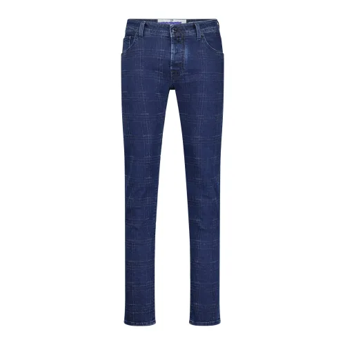 Jacob Cohën , Slim-Fit Jeans Nick in Checkered Design ,Blue male, Sizes: