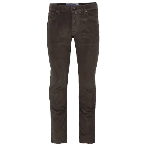 Jacob Cohën , Slim Fit Velvet Trousers with Embroidery ,Brown male, Sizes: